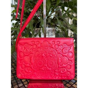 Loungefly Sugar Skull Red Crossbody & Clutch Combo Pebbled Leather EUC